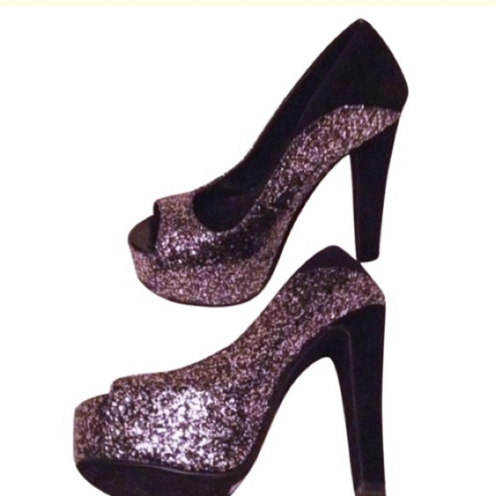 Michael Antonio Glitter Peep Toe Platform Heels - Picture 6 of 8